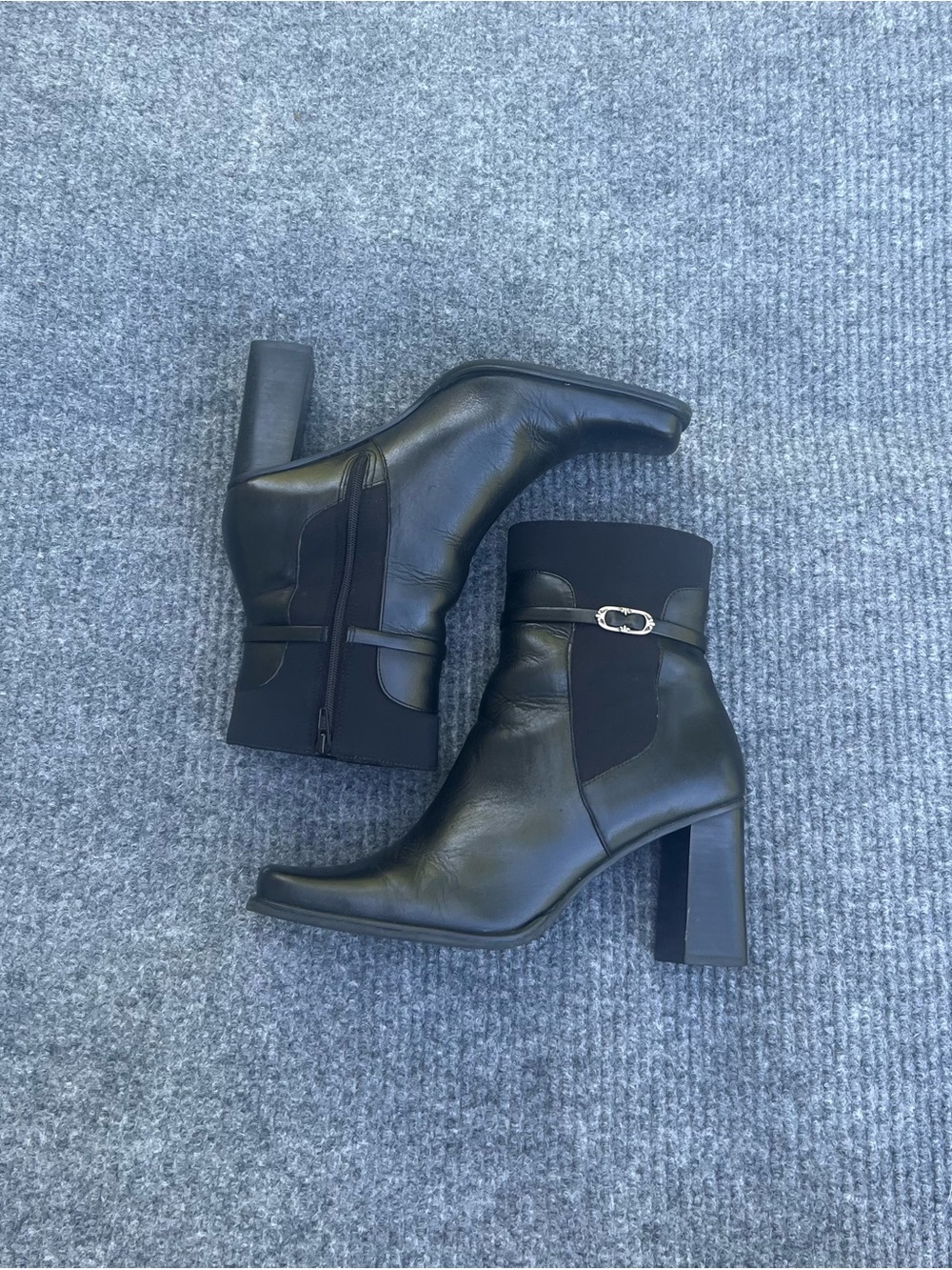 Block Heeled Leather Ankle Booties
